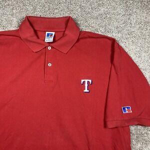 Russell Athletic Texas Rangers MLB Polo Shirt Mens‎ XL Red Vintage Short Sleeve